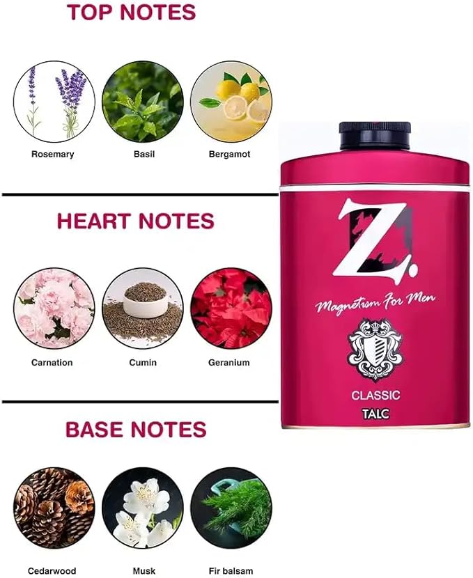 Z. Magnetism for Men Classic Talc, Refreshing Body Powder,50g
