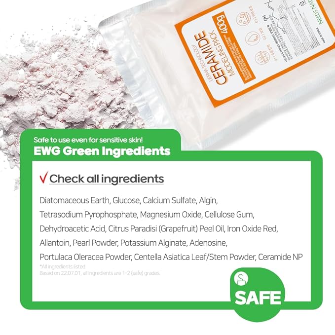 Modeling Mask with Ceramide for Face – NEEDS NATURE | Moisturizing & Barrier Repair Peel-Off Rubber Mask | Korean Skincare | Home Spa Treatment | 400g Powder Pack with Mixing Tools