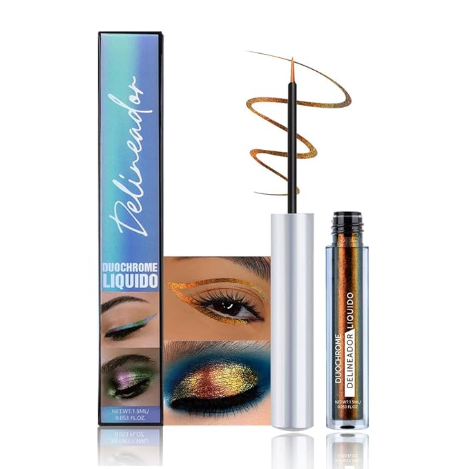 Chameleon Eyeliner Eyeshadow,Orange to Gold Shifting Waterproof Eyeliner Pen, Long Lasting High Pigment Glitter Shifting Eyeshadow Eye Makeup, Lridescent Eye liner for Women & Girls 01#