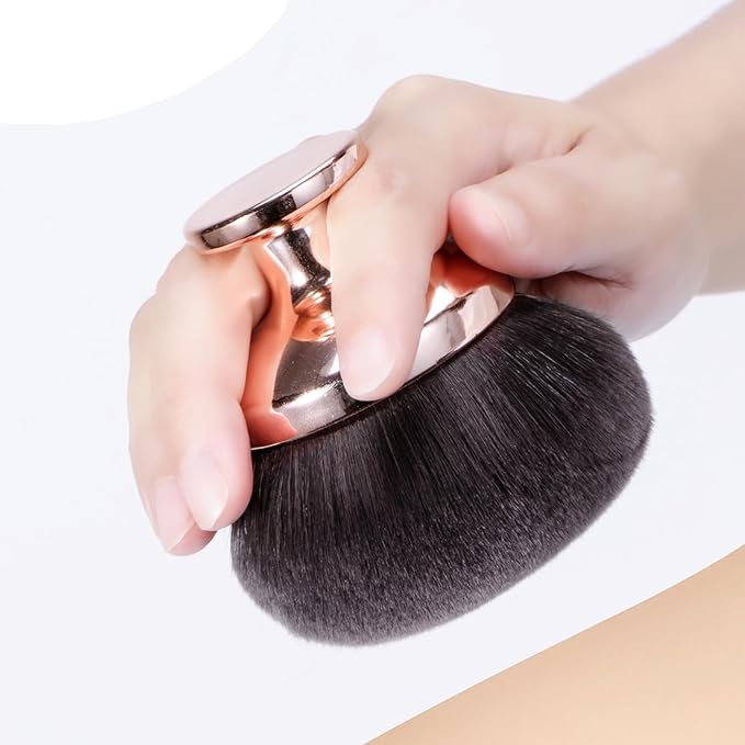 Blend & Blur Extra Large Body Makeup Brush for Self Tanner,Leg Makeup & Bronzer Self Tan Applicator, 90mm Wide Round Head Kabuki Brush For Application with Drawstring Bag (Rose Gold + Brown)