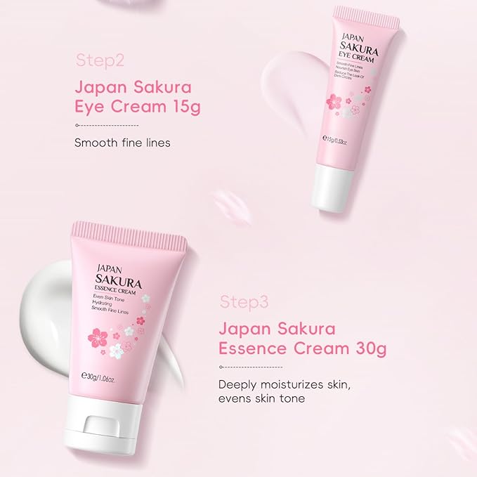 Skin Care Sets for Teenage Girls, Sakura Skin Care Sets & Kits Women Beauty Gift Set with Cleanser, Mud Mask, Toner, Serum, Eye Cream, Facial Cream, and Sunscreen, Birthday Gift for Women and Girls