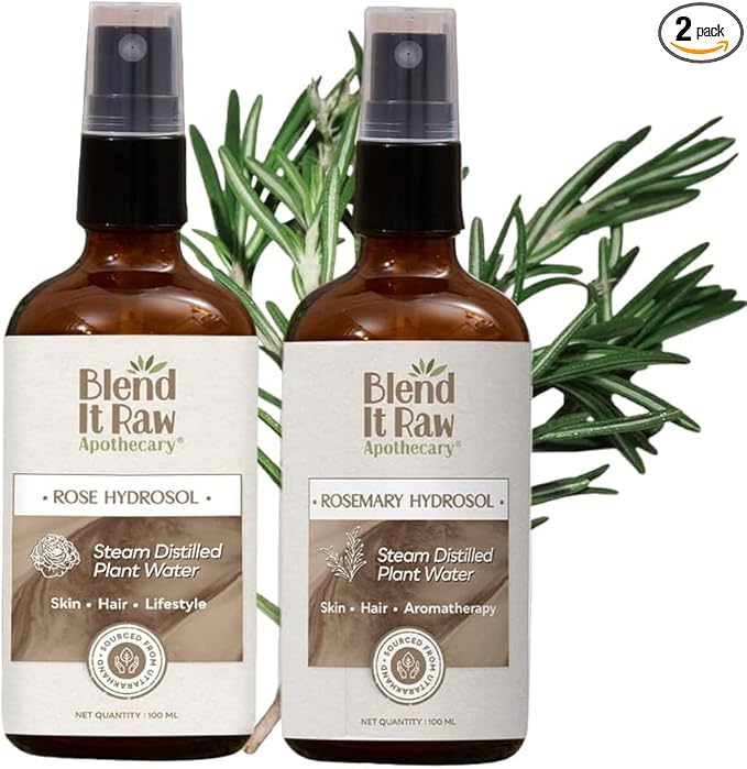 BEMT Rose & Rosemary Hydrosol Combo, 100ml Each – Steam Distilled Floral Water Spray for Hair & Skin Care, Natural Aromatherapy Mist