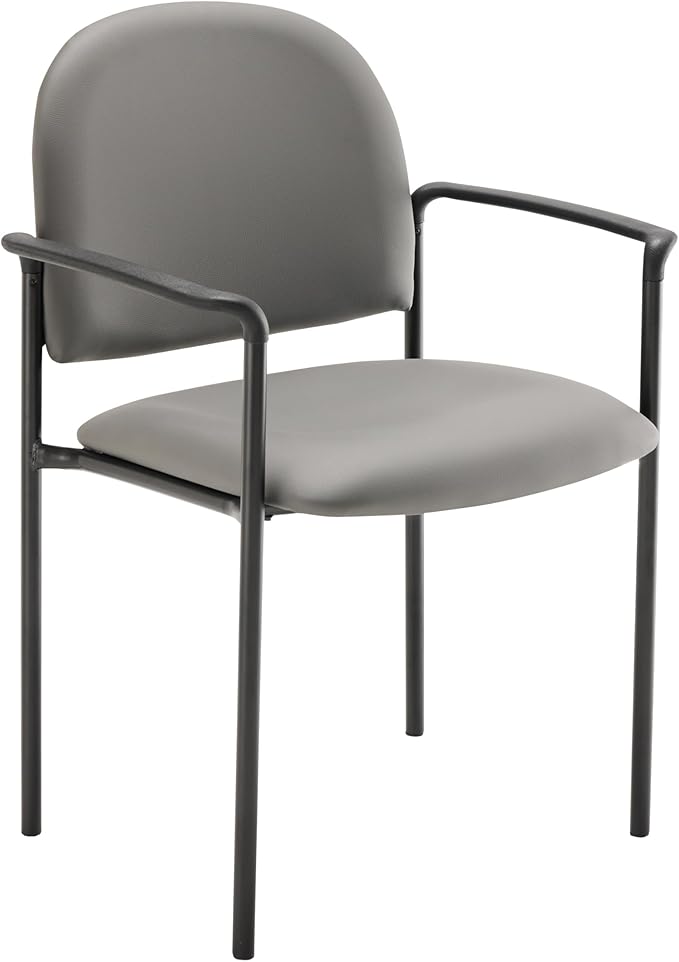 Flash Furniture Tiffany Side Reception Chair with Armrests, Stackable Vinyl Waiting Room Chair for Commercial or Residential Use, Gray