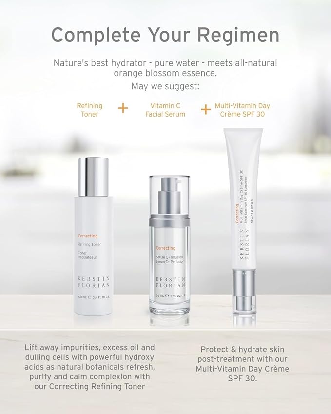 Kerstin Florian Correcting Refining Toner | Correcting Serum C Plus Infusion | Multi Vitamin Day Creme SPF 30 Set | Complete Anti|Aging Trio | Correcting Skincare Trio