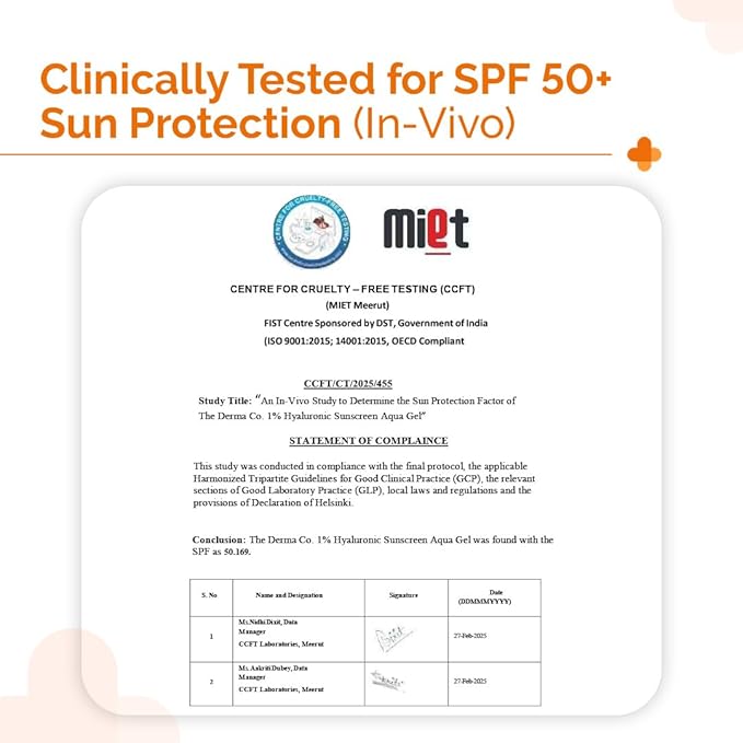 The Derma Co 1% Hyaluronic Sunscreen Aqua Gel with SPF 50 & PA++++ | Broad Spectrum UVA/B & Blue Light Protection | Lightweight & Quick Absorbing with Vitamin E | 1.76 Oz/50g