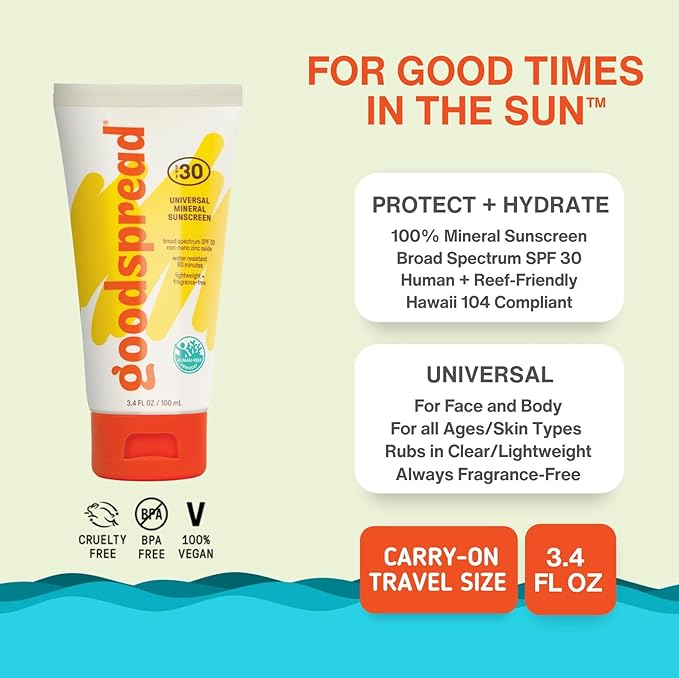 Mineral Sunscreen SPF 30 – No White Cast, Reef Safe, Non Nano Zinc Oxide, Water Resistant, Lightweight, Face & Body Sunscreen for Sensitive Skin – Goodspread