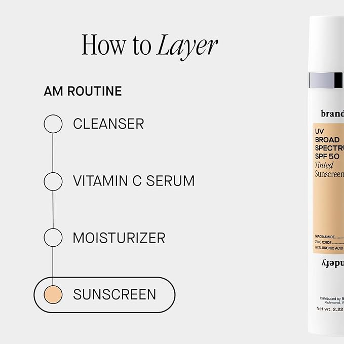 Brandefy UV Tinted SPF 50 Face Sunscreen - Hydrating Sheer-Tinted Face Moisturizer, Broad Spectrum with Clear Zinc Oxide, Niacinamide & Hyaluronic acid, Made in The USA (2.22 Oz)