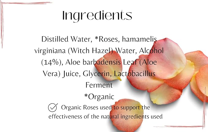 Rose Water Facial Toner Moisturizer, Multipurpose Spray to Set Makeup with Aloe Vera, Glycerin, Witch Hazel-in Glass Bottle 4 Oz. Fine Mist