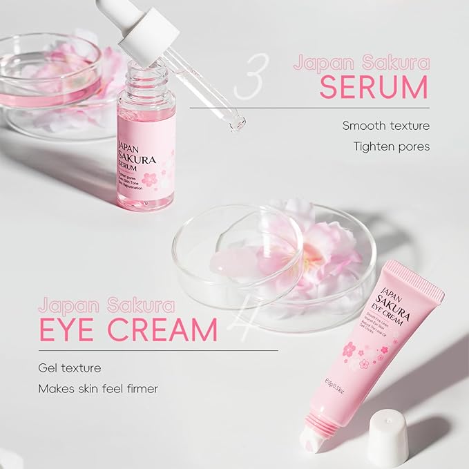 Skin Care Sets for Teenage Girls, Sakura Skin Care Sets & Kits Women Beauty Gift Set with Cleanser, Mud Mask, Toner, Serum, Eye Cream, Facial Cream, and Sunscreen, Birthday Gift for Women and Girls