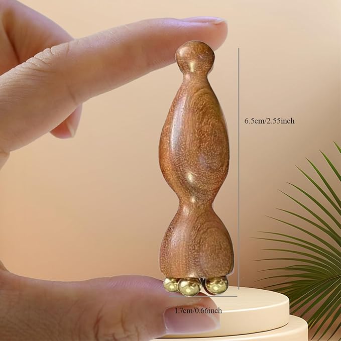 2Pcs Facial Massage Tool for Eye Massage Reduce Puffiness and Dark Circles Facial Meridian Brush Sandalwood Handle Copper Massage Beads Chinese SPA Gua Sha Tool (Sandalwood)