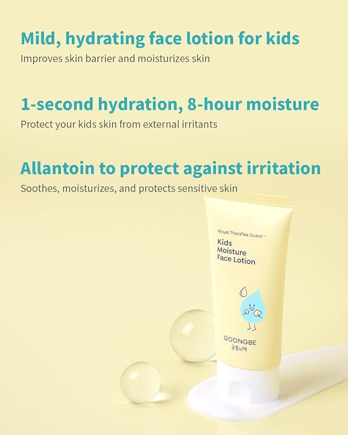 GOONGBE Kids Facial Bubble Wash and Lotion- Korean Low pH Face Cleanser & Moisturizer with Cica & Panthenol - Allergen-Free Formula 3.38 fl.oz. & 2.7 oz.