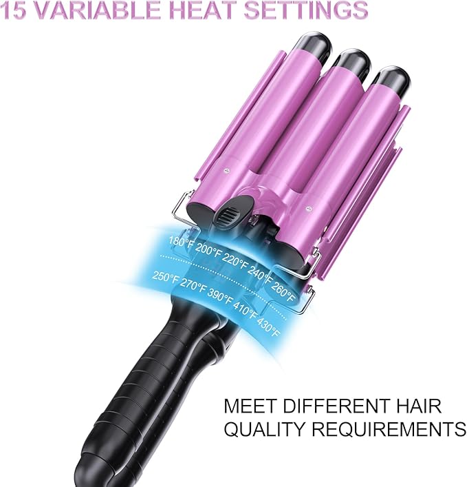 kuwa 3 Barrel Curling Iron,Crimper Hair Tool,Hair Crimper for Women,WaverHair Tool,Hair Waver with LCD Temperature Display