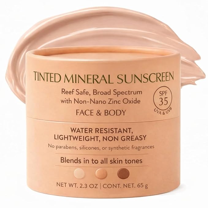NATÚ BOTANICALS Tinted Mineral Face and Body Sunscreen SPF 35 - Mineral Zinc Oxide Sunblock Lotion - Broad-Spectrum UVA & UVB Protection - Lightweight & Gentle for Sensitive Skin - Reef Safe