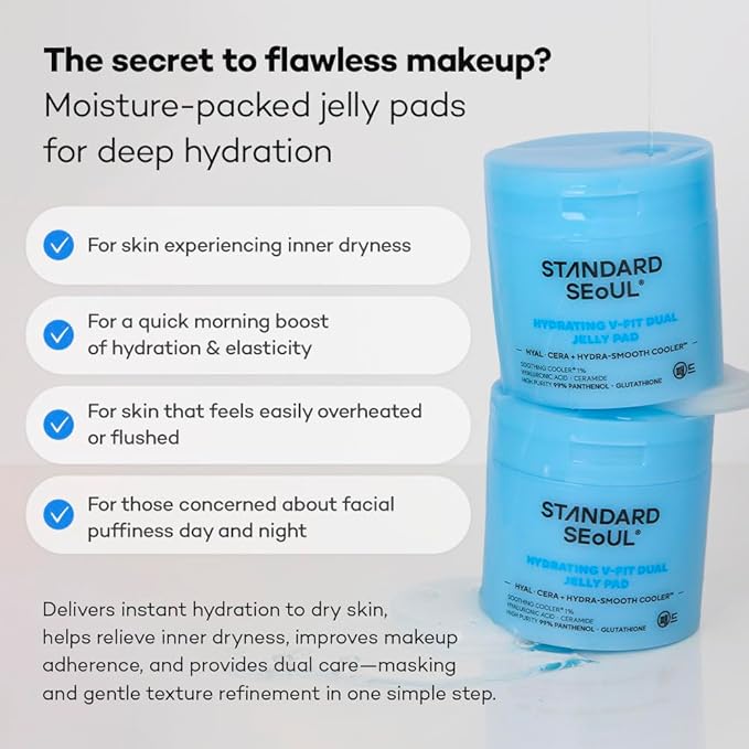 Hydrating V-Fit Dual Jelly Toner Pads, Deep Hydration & De-Puffing, Dual-Sided Cooling 2-in-1 Toner Pack and Wipe Pads with Hyaluronic Acid, Ceramides and Panthenol, 60 Pads
