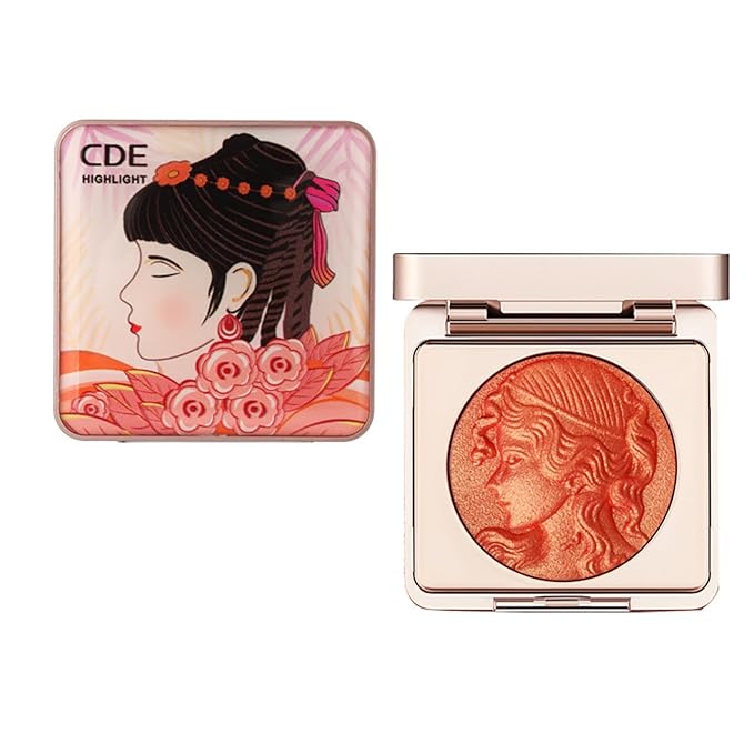 Embossed Smooth Powder Blush Palette for Cheeks, Korean Blush Makeup Palette, CDE Highlight Blush Palette Smooth Powder Blush, Long-Lasting Pigment Face Make up Blusher (Orange, 6g(0.21oz))