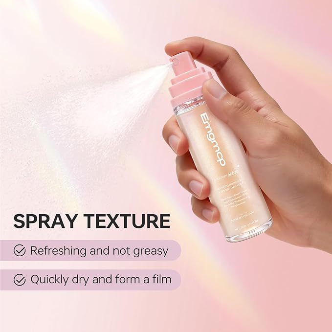 Sheer Setting Mist Sunscreen SPF 50, Broad Spectrum Shimmering Body Oil Mist for Face & Body, Hydrating Makeup-Friendly, Reef-Safe, Non-Greasy & Weightless Fast Drying for Dewy Finish (1pc)