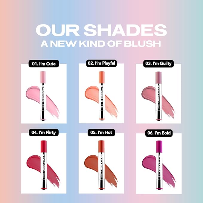 Sacheu Cheek STAY-N Liquid Blush for Cheeks — High Pigment, Buildable, Lightweight Cream Blush for Dewy & Radiant Flushed Cheeks — Long-lasting & Cruelty Free, I'm Flirty