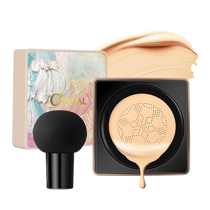 O'CHEAL Mushroom Head Air Cushion CC Cream,BB Cream Foundation Cream for Face Makeup Concealer Cushion for Face Comestics Make Up Long-Lasting Cushion Compact 02 NATURAL