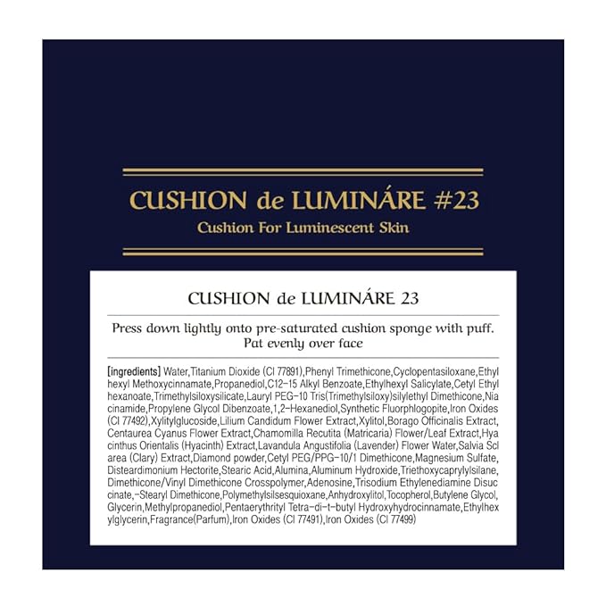 [CHALLANS de PARIS] CUSHION de LUMINÁRE EX – 23 Medium Beige | Radiant Glow Cushion Foundation, Full Coverage, Long-Lasting Wear, Premium Formula, Smooth & Luminous Finish, 0.53 oz