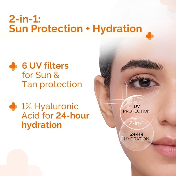 The Derma Co 1% Hyaluronic Sunscreen Aqua Gel with SPF 50 & PA++++ | Broad Spectrum UVA/B & Blue Light Protection | Lightweight & Quick Absorbing with Vitamin E | 1.76 Oz/50g