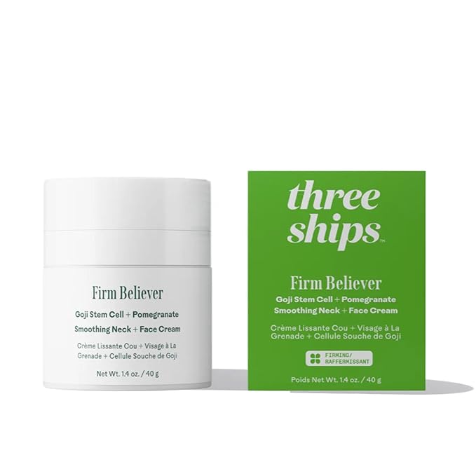 Three Ships - Firm Believer Goji Stem Cell + Pomegranate Smoothing Neck + Face Cream | Moisturize, Smooth, Tone Skin | Cruelty-Free, Vegan, Paraben-Free, Sensitive Skin Safe (1.4 oz | 40 g)