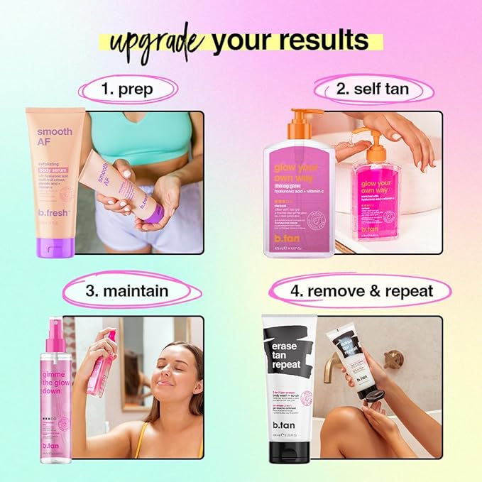 b.tan Dark Clear Self Tan Gel | Glow Your Own Way - Best Transfer Resistant, Ultra Quick Bronze, Gradual Sunless Tanning Lotion, Deep Moisturizer, No Fake Tanner Smell, 16 Fl Oz