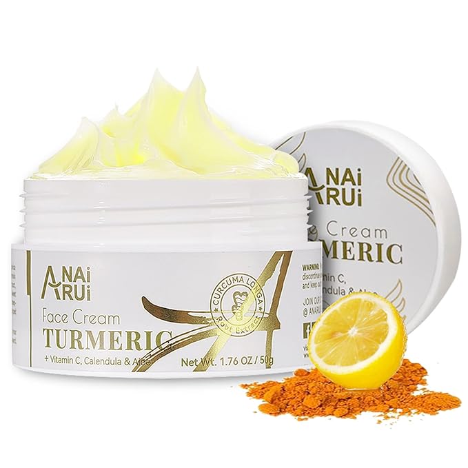 ANAI RUI Facial Moisturizer, Turmeric Face Cream with Vitamin C for Hydrating, Firming, Tightening Skin, Turmeric Vitamin C Cream for Dark Spots, Dry Skin, 1.76 OZ