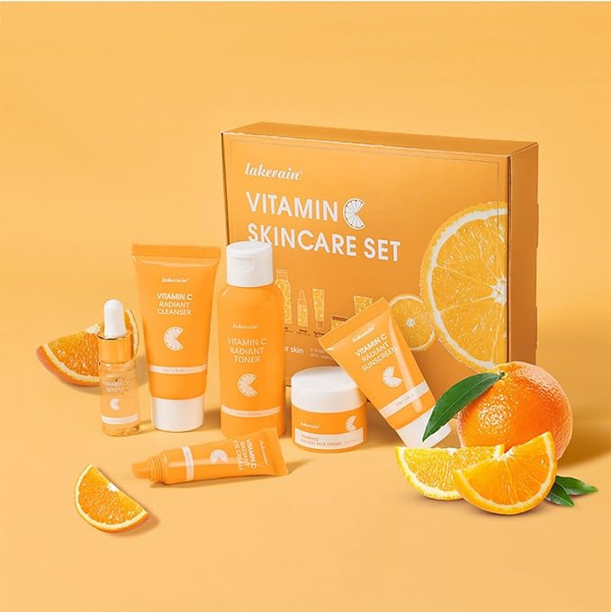 Vitamin C Skin Care Set – Ordinary Daily Care Facial Kit Hydrating & Pore-Minimizing Kit Daily Glow Routine | Cleanser Toner Serum Eye Cream Face Cream 6PCS