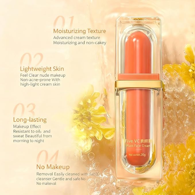 Vitamin C Makeup Tone up Cream, Five Vitamin C Natural Makeup Cream, Moisturizing Brightening Concealer, Deep Hydration, Conceal Pores, Lightweight Long Lasting, For All Skin Type (1PCS)