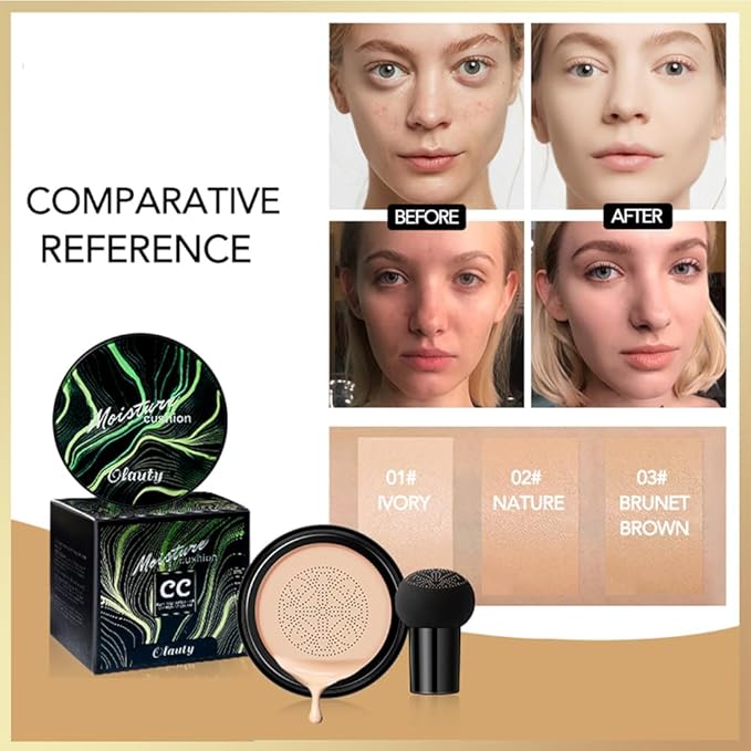 Mushroom Head Air Cushion CC Cream Foundation, Moisturizing Concealer BB Cream Nude Long Lasting Matte CC Cream Makeup Liquid Foundation (2pcs Brunet Brown)