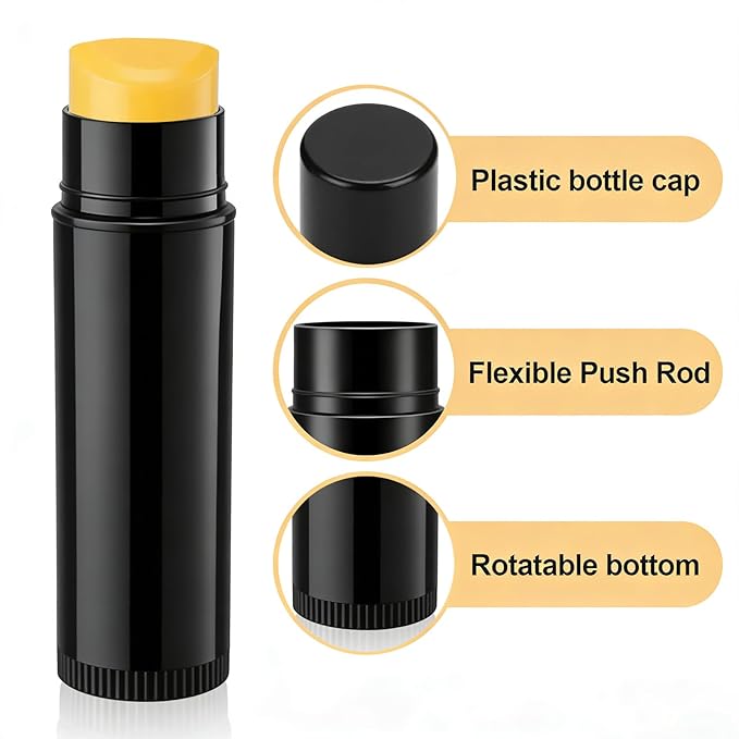 50 Pack Empty Lip Balm Tubes & Containers, BPA Free Round Lip Balm Containers with Caps, DIY Twist-Up Lipstick Tubes for Homemade Cosmetics (Black)