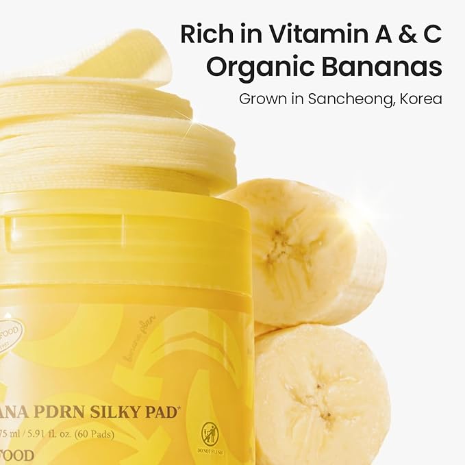 SKINFOOD Banana 3rd Gen PDRN Silky Toner Pads, Instant Hydration Skin Prep for Makeup, Dual Textured Gel & Gauze Exfoliating Cotton Facial Toner Pads, Vitamin A & C Vegan Korean Skincare (60 Counts)