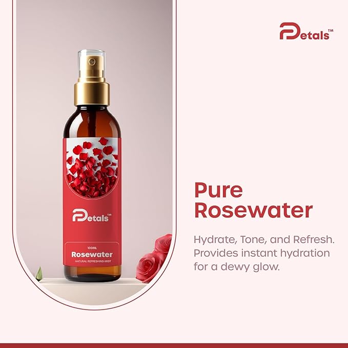 DPetals Rose Water & Multani Mitti Face Pack Combo – 100% Pure & Natural | Skin Brightening | Pore Tightening & Hydration | Clay Mask + Toner | For All Skin Types (100ml + 100g)