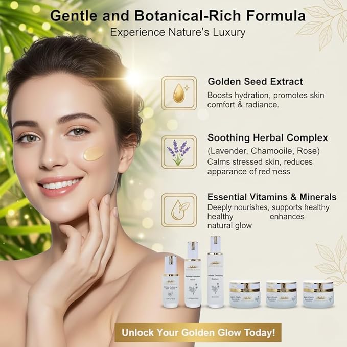 MN Mother Nature Golden 5-Piece Skincare Set – Clarifying Cleanser, Lavender Toner, Serum, Fuller's Earth Mask & Aroma Cream – Botanical Extracts for Smooth, and Glowing Skin – Daily Hydration Routine