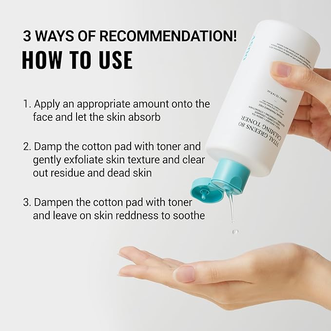 ASNO Vital Greens Calming Toner 300ml - Genderless Vegan Soothing Care for Acne, Pimple, Redness, Sensitive Skin, Superfood 80% + Ceramide, Hydrating Daily Facial Toner, Korean Skin Care