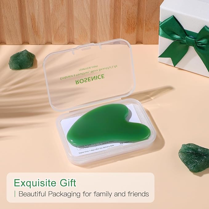 Rosenice Gua Sha Facial Tools: 2 Pcs Jade Stone Guasha for Face Skincare Sculpting Tool, Jawline Sculpting Massager for Puffiness Reducing