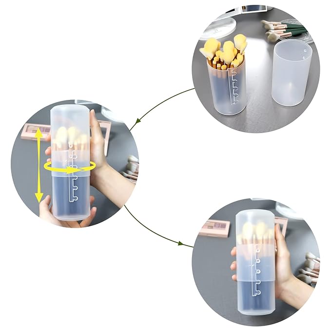 OCHEAL Makeup Brush Holders, 3 Pack of Makeup Brush Organizer Travel Case Retractable Plastic Travel Makeup Brush Holder For Vanity Makeup Artist Brushes Storage Cup