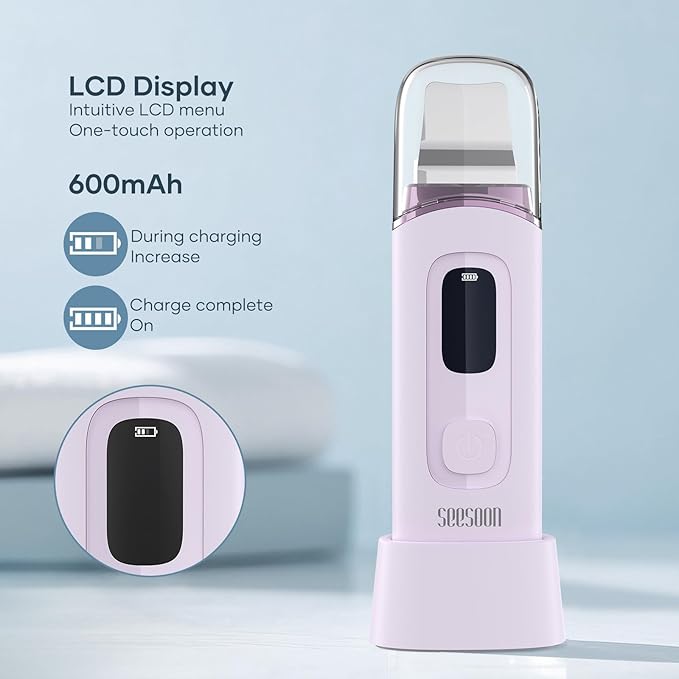 4 in1 Facial Skincare Scrubber,Skin Scrubber Face Spatula - Blackhead Remover with 4 Modes, Pore Extractor Face Spatula Deep Cleansing for Facial Skincare LCD Display, IPX7 Waterproof-Purple