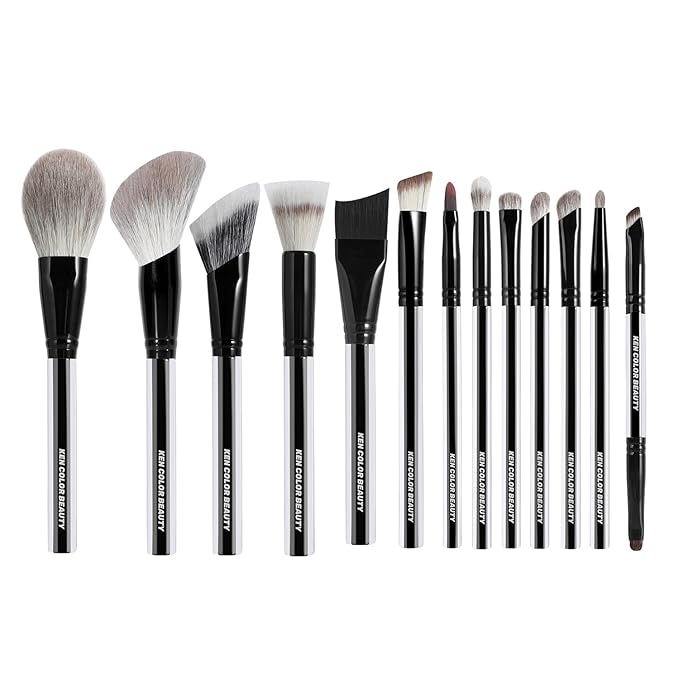 KENCOLOR Makeup Brush Set Professional with Case – Premium Natural Hair Bristles Make up Brushes & High-End Soft Synthetic, Acrylic Handle, Dense & Non-Absorbent, for Flawless Application