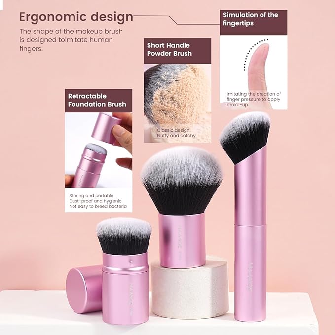 MAANGE 7pcs Makeup Brush Set Double Sided Kabuki Makeup Brushes Contour Brush for Foundation Liquid Powder Concealer Cream Cosmetics Bronzer Blending Blush Buffing Makeup Tools (Pink)