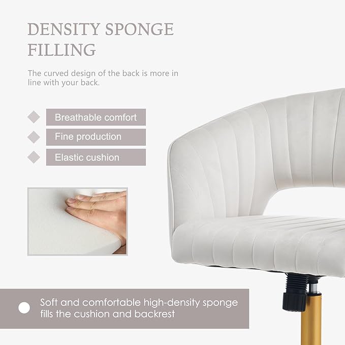 Vanity Chair with Back 360 Swivel Armchair and Gold Base, Criss Cross Chair with Wheels for Vanity Home Office, Living Room, Bedroom and Study (Beige)