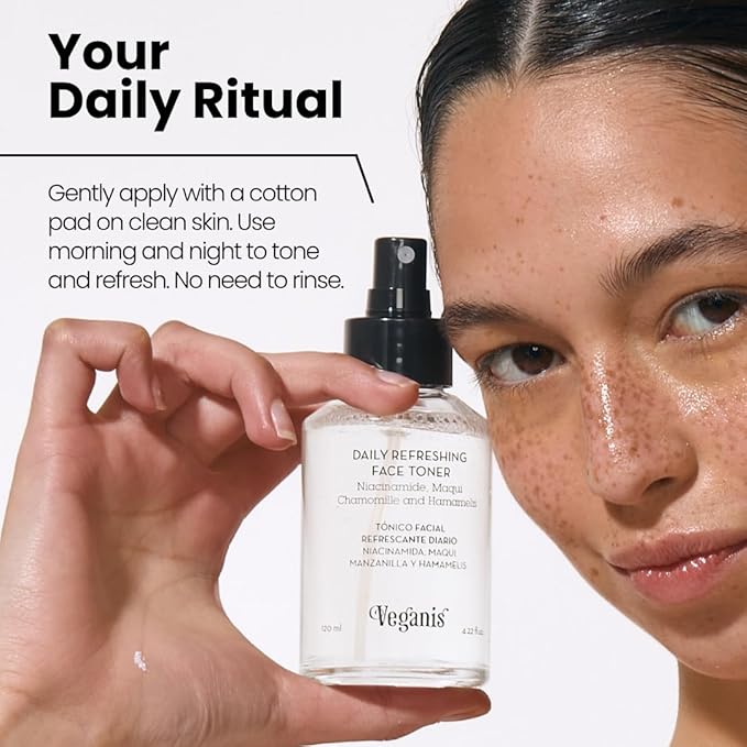 Daily Refreshing Face Toner Mist with Niacinamide, Maqui, Chamomile & Witch Hazel — Hydrating Soothing Astringent, 4.22 Fl Oz