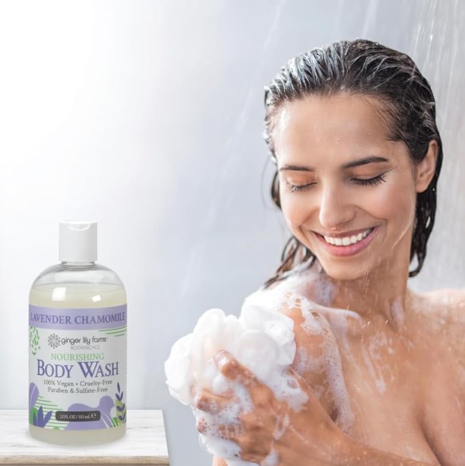 Ginger Lily Farms Botanicals Nourishing Body Wash, 100% Vegan & Cruelty-Free, Lavender Chamomile Scent, 12 Fl Oz (Pack of 6)