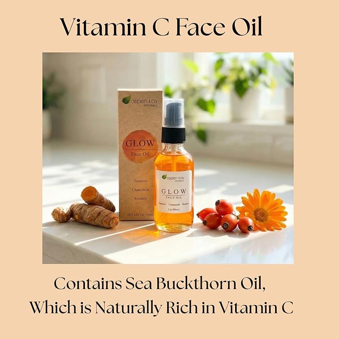 Aspen Kay Naturals Glow - Turmeric & Rosehip Face Oil, Natural & Organic Face Moisturizer with Turmeric, Camellia, Sea Buckthorn and Chamomile - Facial Serum - 2 oz
