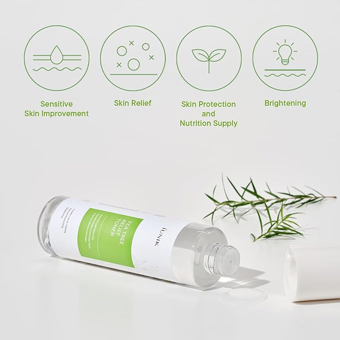 IUNIK Tea Tree Relief Vegan Face Toner - Facial Moisturizer Acne-Prone Irritated Skin w Tea Tree 67% Centella Asiatica 19.5% 6.7 Fl OZ Sensitive Skin Breakout Rosacea Blemish Plant-Based Ingredients