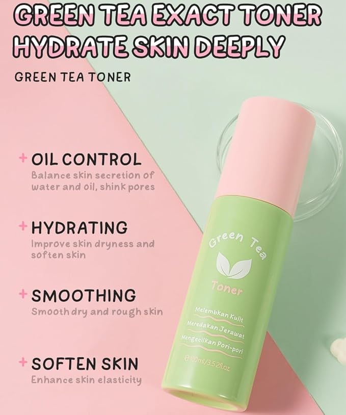 Green Tea Skin Care Set - This Skin Care Gift Box Set Contains Your Favorite Moisturizing Necessities Facial Cleanser, Toner, Eye Cream, Mud Mask With Headband And Facial Brush