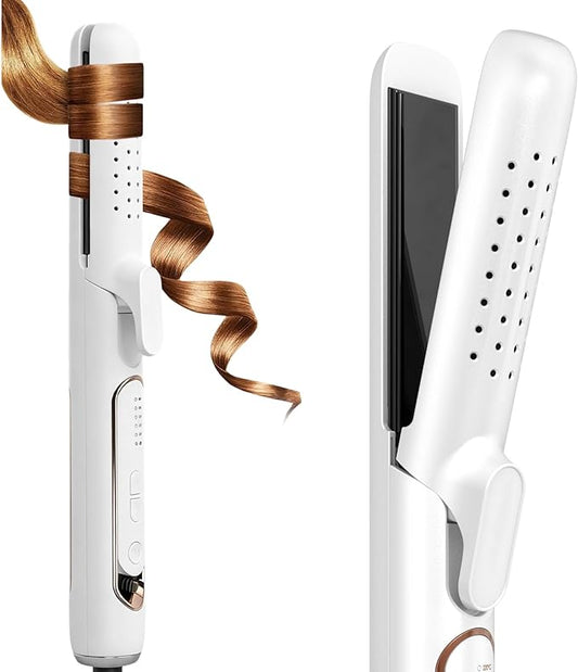 OBEST 360° Airflow Styler,Hair Straighteners Curler 2 in 1, Ceramic Hair Straightener with Cooling Air Vents,Lock in Style, Quick Heating,5 Temps &Dual Voltage, Travel&Gift (White)