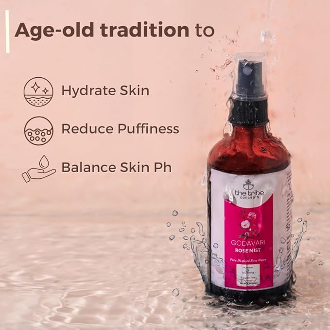 The Tribe Concepts Godavari Rose Mist Face Toner, Pure Distilled Rose Water for Hydration, Brightening & Even Skin Tone - 100 ml (Pack of 1)