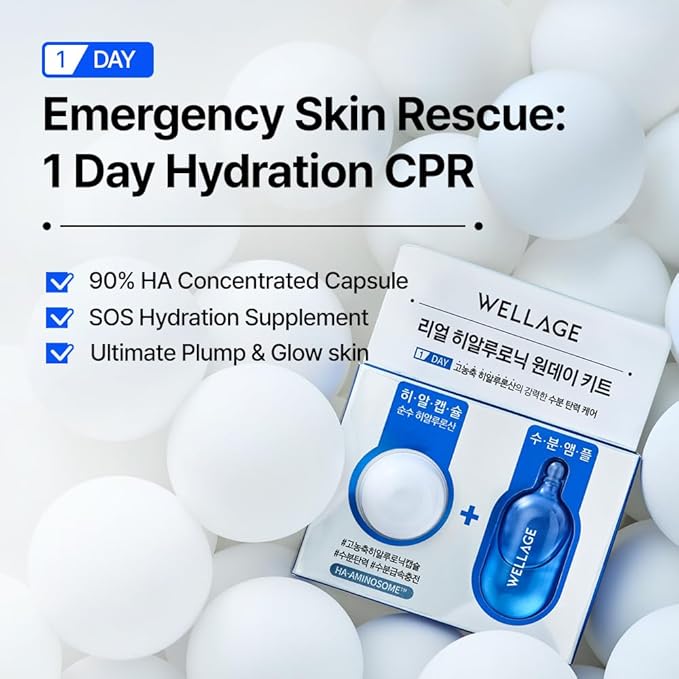 WELLAGE Real Hyaluronic Acid Hydrate One Day Kit Serum 7ea, Korean Beauty Secret Ampoule, High Concentration HA Ceramide 8 Herbal Extracts for Firming and Moisturizing Special Day Care
