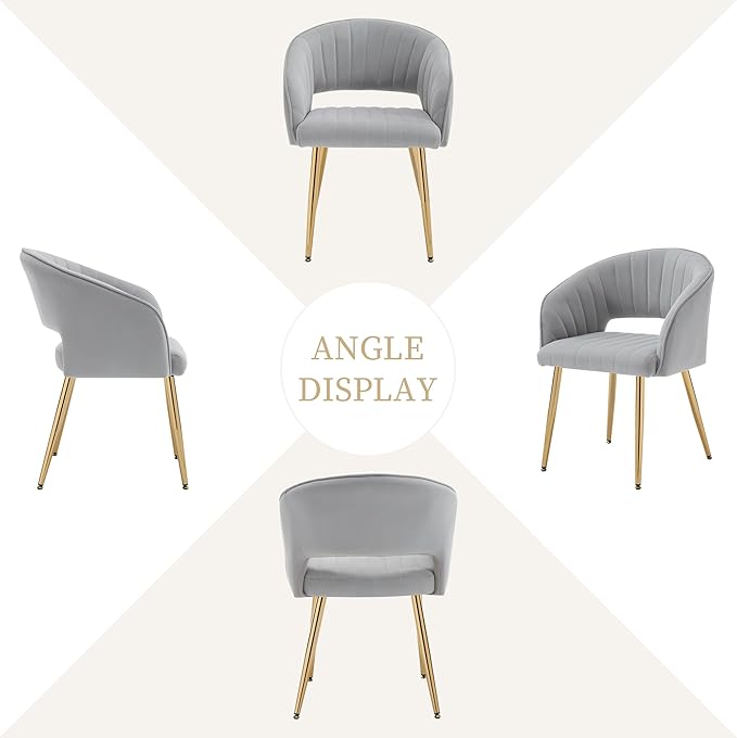 Westice Velvet Home Office Desk Chair Set of 1, Modern Tufted Vanity Chairs with Gold Metal Legs, Upholstered Accent Armchair for Living Room Restaurant, Light Grey